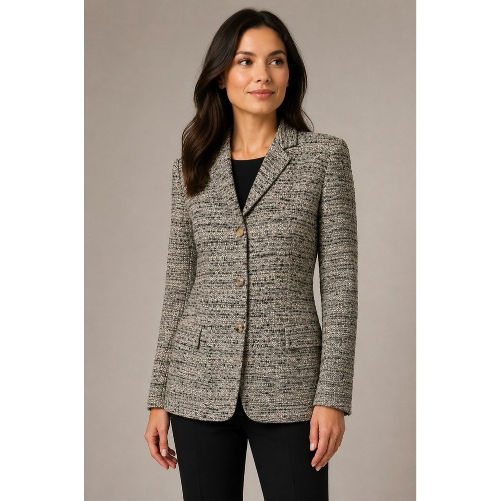 Piazza Sempione 44 US Size 8 Gray Black Cotton Wool Alpaca Blend Tweed Blazer